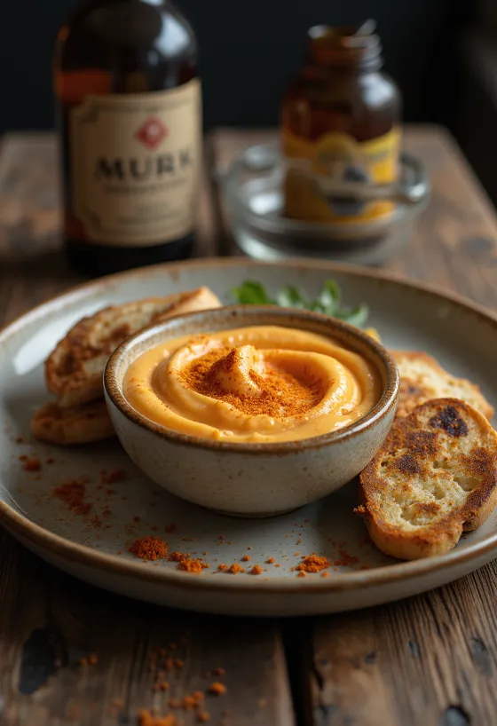 Mayonnaise med røget paprika serveret