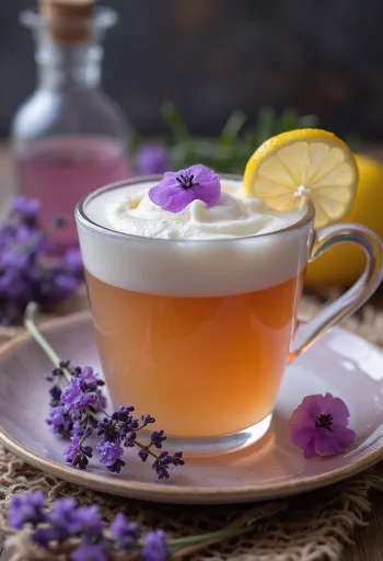 Lavendel cider serveret i glas