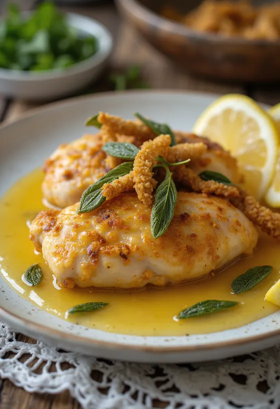 Kylling med salvie, serveret med sprødt skind og friske krydderurter