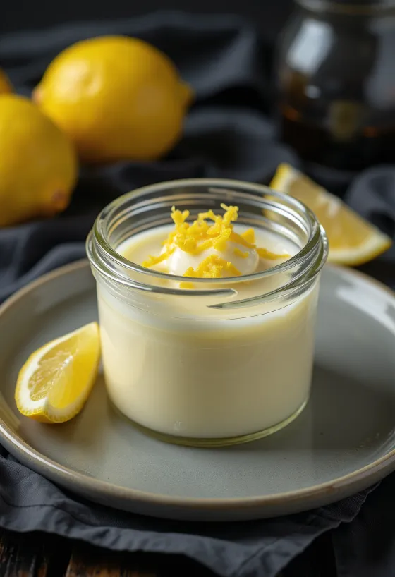 Citron panna cotta serveret