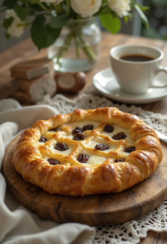 Crostata med ricotta og rosiner, abrikosmarmelade på toppen