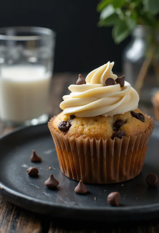 Chokolade chip cupcake serveret