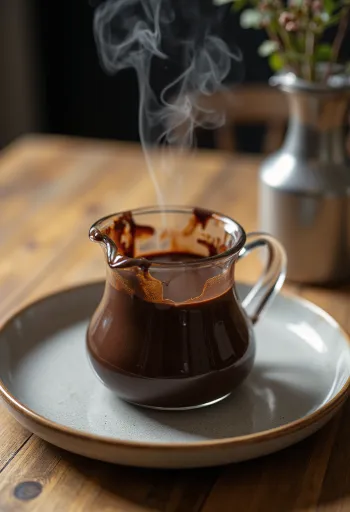 Krydret chokoladesauce serveret med kager