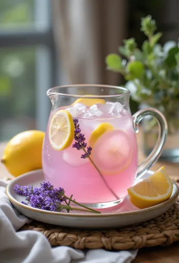 Lavendel limonade serveret i glas