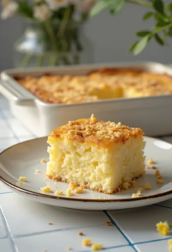 Cassava Cake med vanilje og serveret med kokosmel