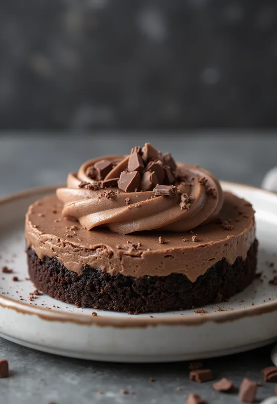 Chokolademoussekage serveret