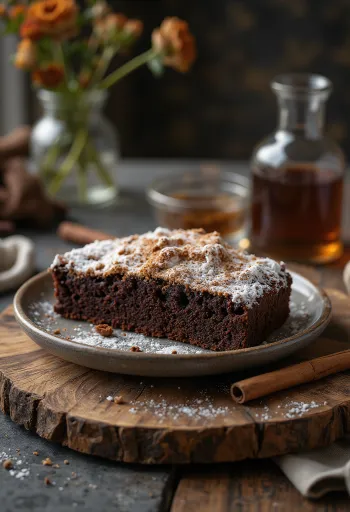Kanel-chokoladekage drysset med flormelis