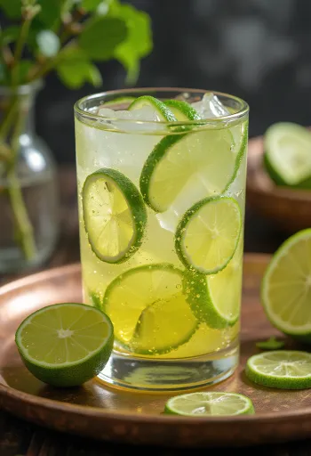 Lime-mynte cider serveret i glas