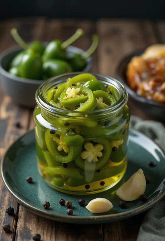 Syltede jalapeños i et glas