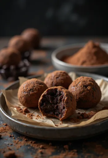 Chokolade trøffelkugler serveret