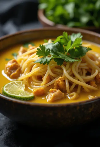 Khao soi suppe serveret