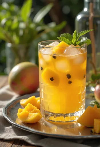 Mango-passionsfrugt cider i glas