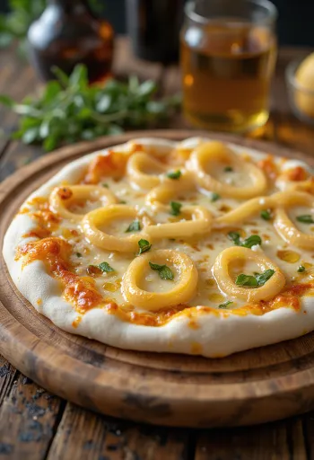 Hvid pizza toppet med grønne forårsløg og ost