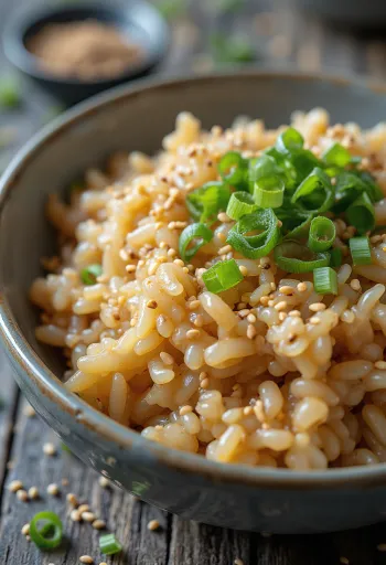 Ris med sojasauce serveret