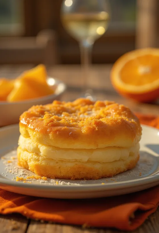 Eccles cake med appelsinmarmelade, i sprød dej, serveret med frugtfyld