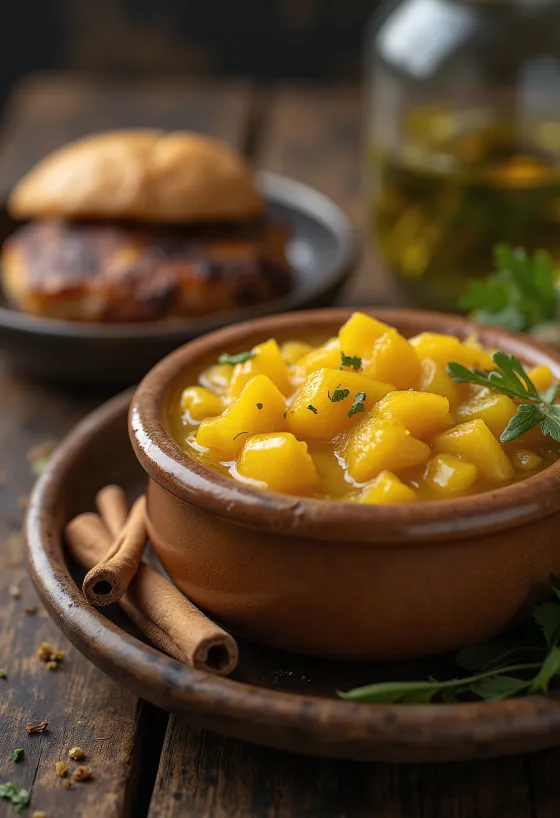 Kanel-mango-ingefærchutney serveret