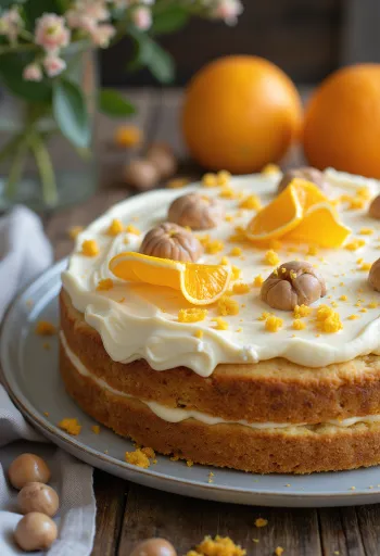 Kastanje-appelsin kage serveret