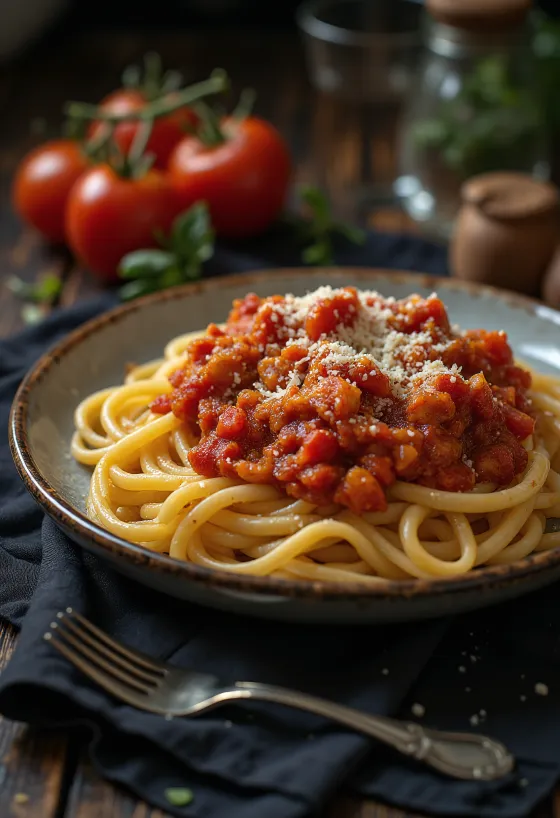 Tomatpasta med frisk basilikum og revet parmesanost
