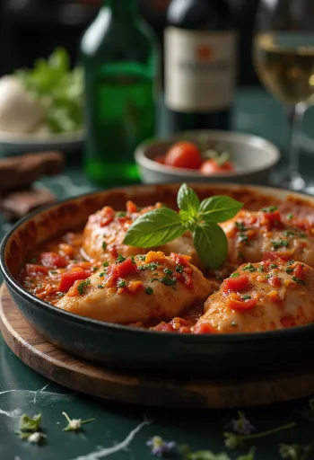 Pollo alla Cacciatora serveret med frisk brød