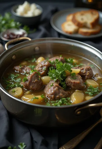 Chakapuli med estragon georgisk lammekødsret serveret med friske krydderier