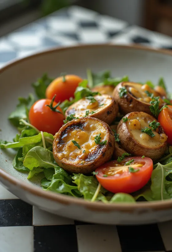 Grillet svampesalat med friske grøntsager