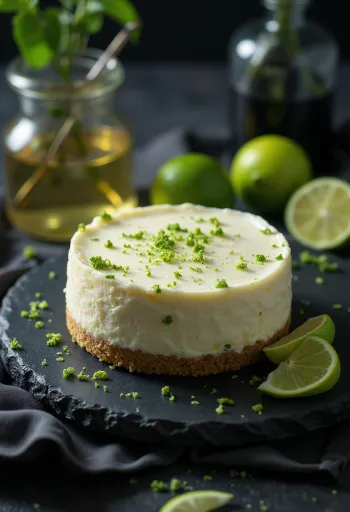 Lime-mynte cheesecake skåret og anrettet