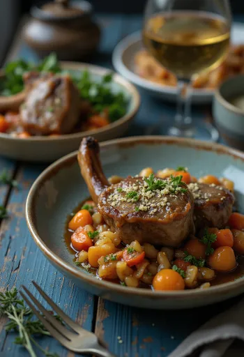 Osso buco kalveskank serveret med gremolata