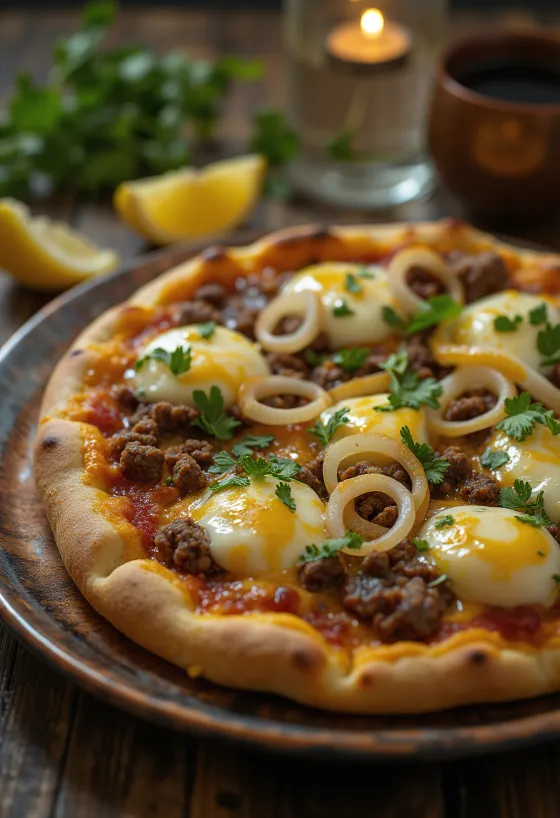 Pizza Egiziana serveret
