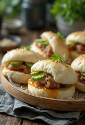 Pork belly buns serveret