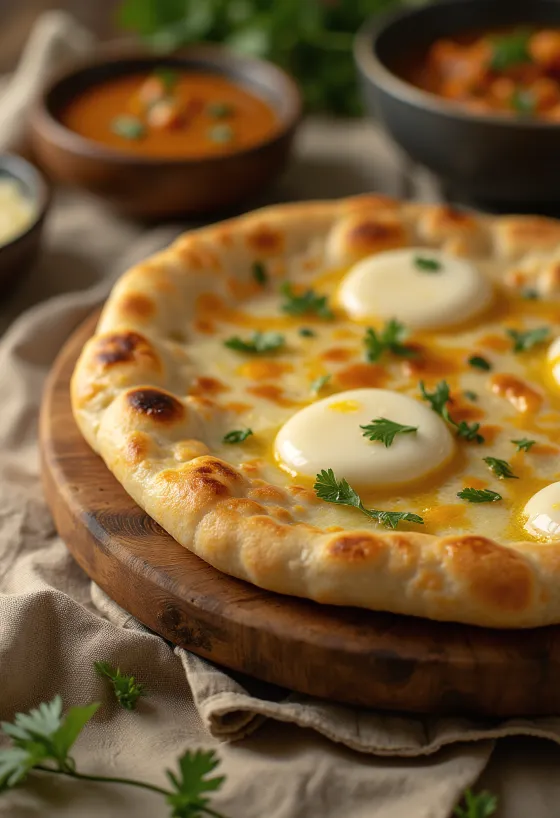 Naan med ost, blødt og indbydende indisk brød