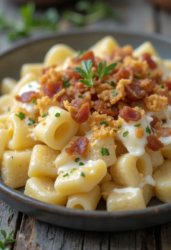 Pasta med hytteost drysset med fedtegrever, serveret med frisk dild
