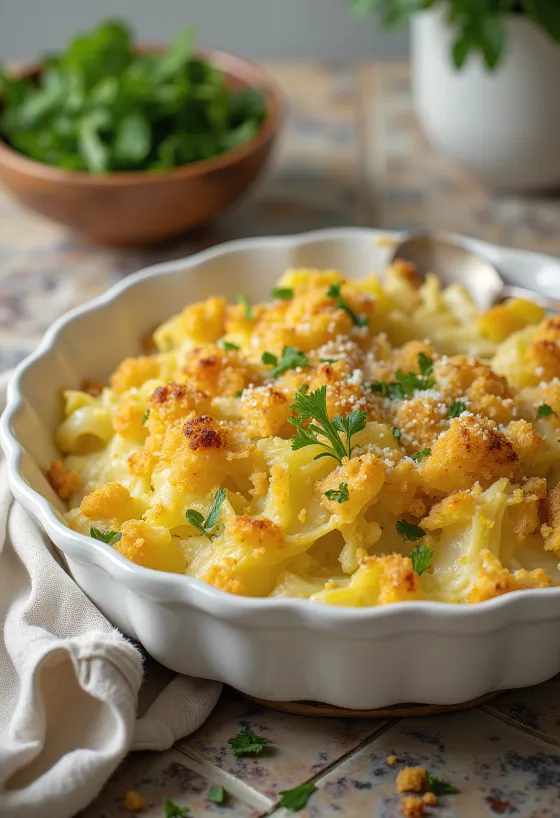 Vegansk gratineret savoykål serveret