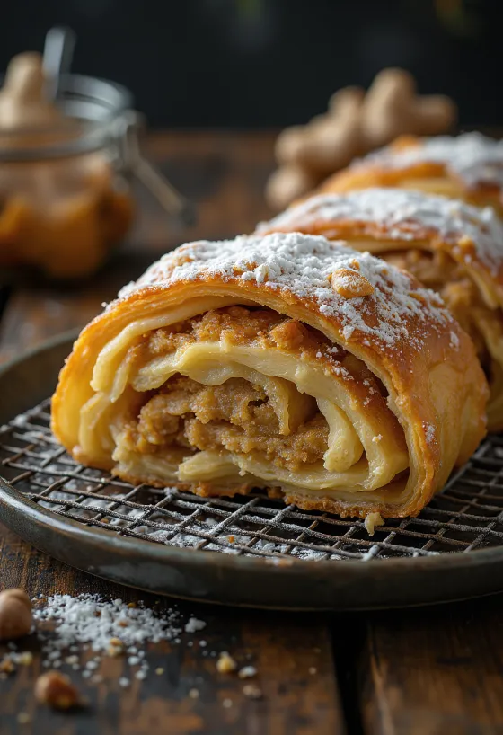Ingefærstrudel serveret
