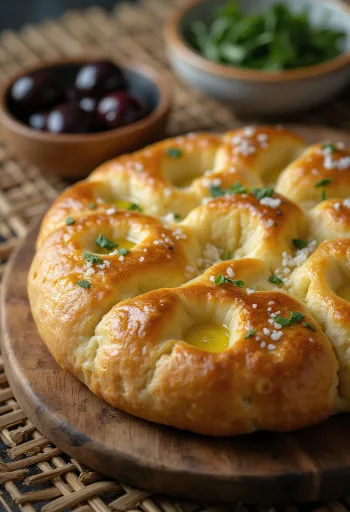 Hurtig gærfri focaccia serveret