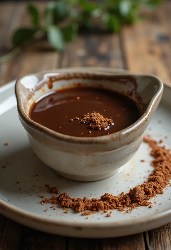 Sød chokolade-chilisauce serveret