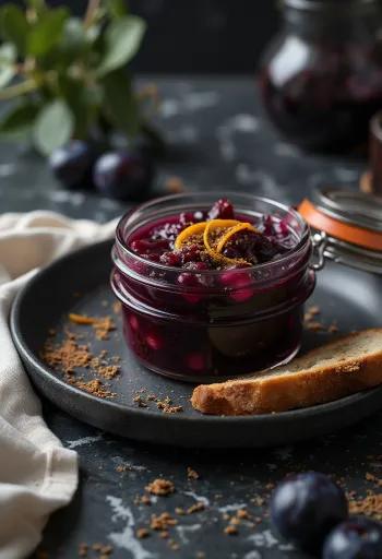 Mørk lilla blommechutney i glas