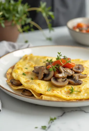 Svampeomelet med peberfrugt, lækker gyldenbrun omelet serveret