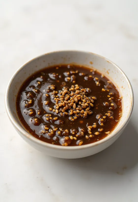 Ingefær-sesamsauce serveret