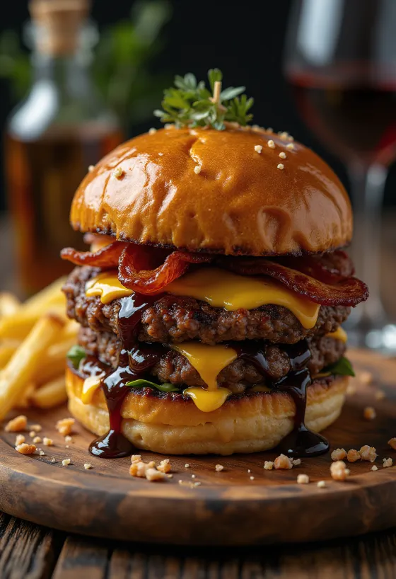 Hamburger serveret med BBQ-sauce