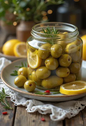 Syltede oliven i et glas